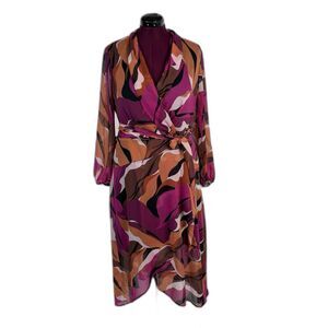 Clover and Sloane Chiffon Dress 16 Wrap Style Multi Abstract Flowy Asymmetric